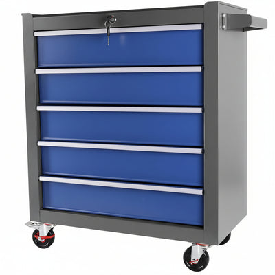 Rolling Tool Chest Built for Workshop Organization, 5 Drawers, Ball-Bearing Slides, Lockable Steel Storage