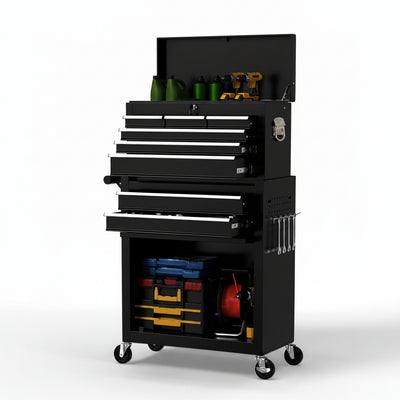 8 Drawer Rolling Tool Chest, Large Capacity Rolling Tool Box with Wheels, Locking Mechanical Tool Chest, Portable Tool Box with Sliding Drawers for Garage Workshop and Tool Room (Black)