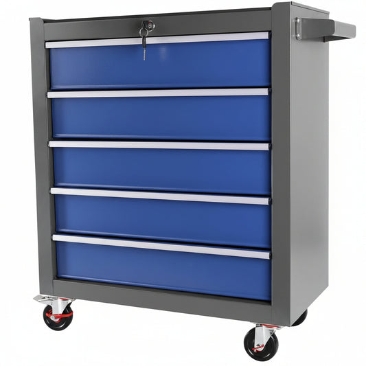 Rolling Tool Chest Built for Workshop Organization, 5 Drawers, Ball-Bearing Slides, Lockable Steel Storage
