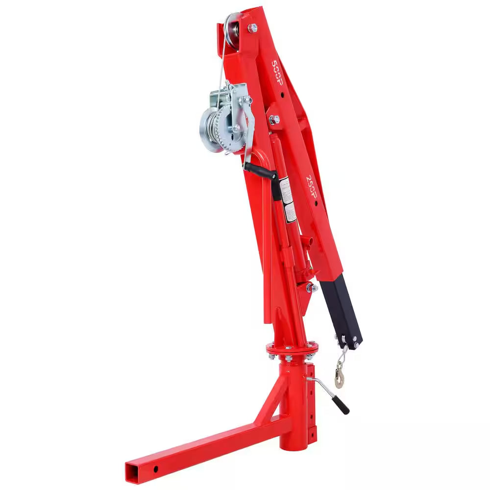 Red Steel 500Lb Pickup Truck Hydraulic, Engine Hoist Crane Hitch Mount, Lift 2" Hitch Mount
