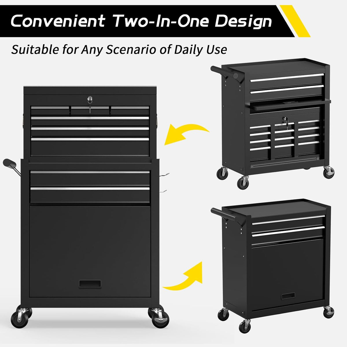 8 Drawer Rolling Tool Chest, Large Capacity Rolling Tool Box with Wheels, Locking Mechanical Tool Chest, Portable Tool Box with Sliding Drawers for Garage Workshop and Tool Room (Black)