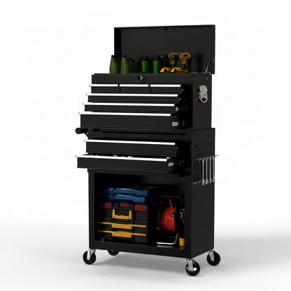 8 Drawer Rolling Tool Chest, Large Capacity Rolling Tool Box with Wheels, Locking Mechanical Tool Chest, Portable Tool Box with Sliding Drawers for Garage Workshop and Tool Room (Black)