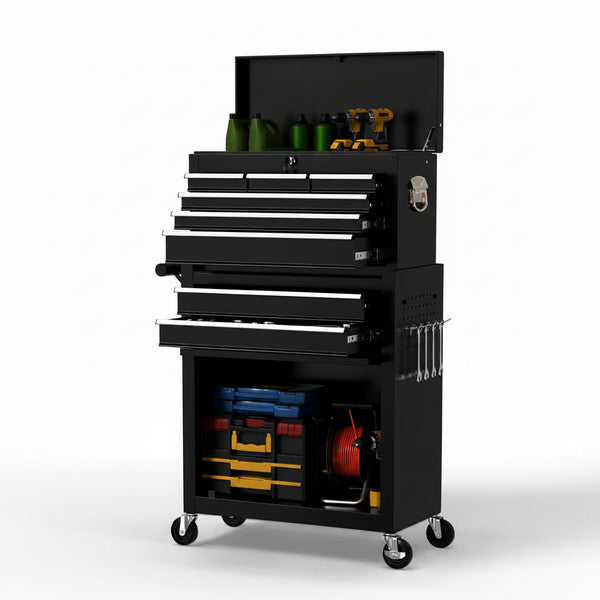 8 Drawer Rolling Tool Chest, Large Capacity Rolling Tool Box with Wheels, Locking Mechanical Tool Chest, Portable Tool Box with Sliding Drawers for Garage Workshop and Tool Room (Black)